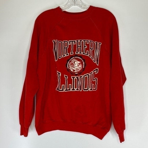 Vintage Artex University Northern Illinois Red Crewneck Sweatshirt Raglan Sleeve - Picture 1 of 8